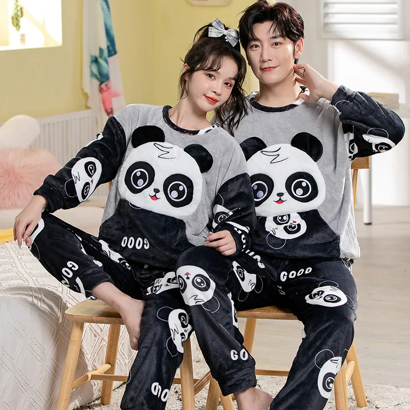 Camisón de invierno para parejas, conjunto de pijama de franela gruesa y  cálida, ropa de dormir para hombres y mujeres, cómoda de manga larga