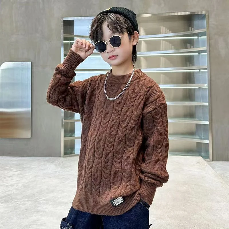 

Boys Sweater Wool Coat Kids Tops Knitting 2023 Loose Thicken Warm Winter Autumn Plus Thicken Cottons Teenagers Children's Clothi