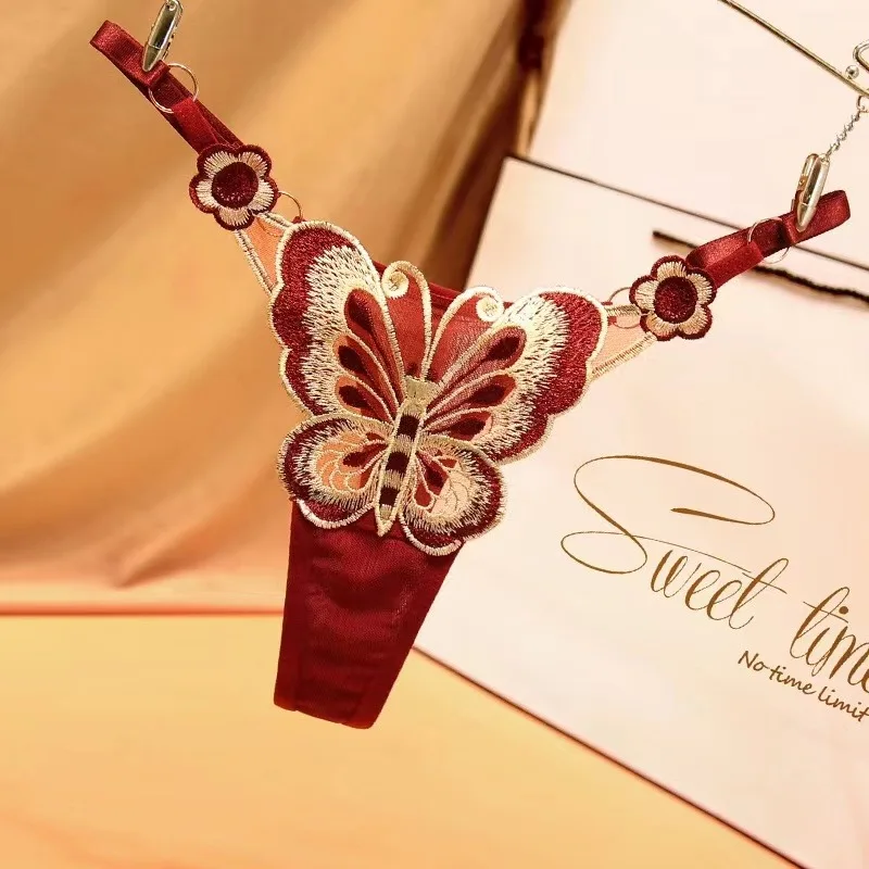 low rise waistband detail on butterfly mesh thong