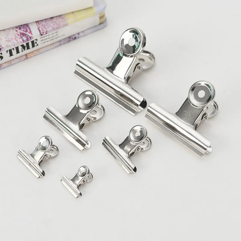 4 Pcs Round Metal Grip Clips Silver Bulldog Clip Stainless Steel