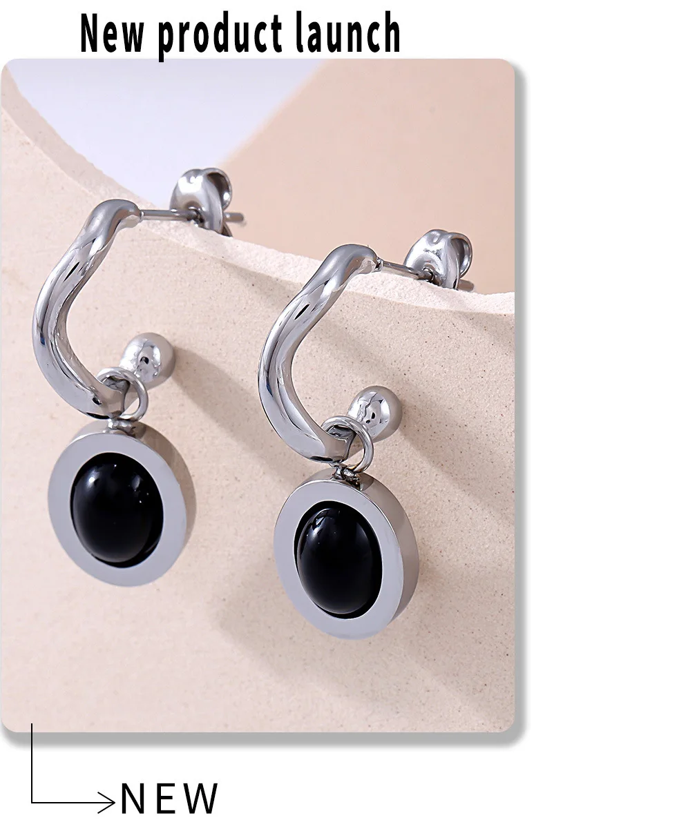OL Edelstahl vergoldet Mode Ohrringe für Frauen Oval Achat wasserdicht Ohr Hoop kein verrostet Charm Schmuck Geschenk – Detail 9
