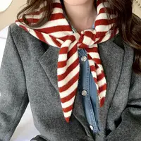 Versatile Striped Wool Knitted Triangle Scarf Women Fashion Wool Scarf Shawl Winter Warm Soft Knitted Hood Scarf Shawl Neck Wrap - Image 3
