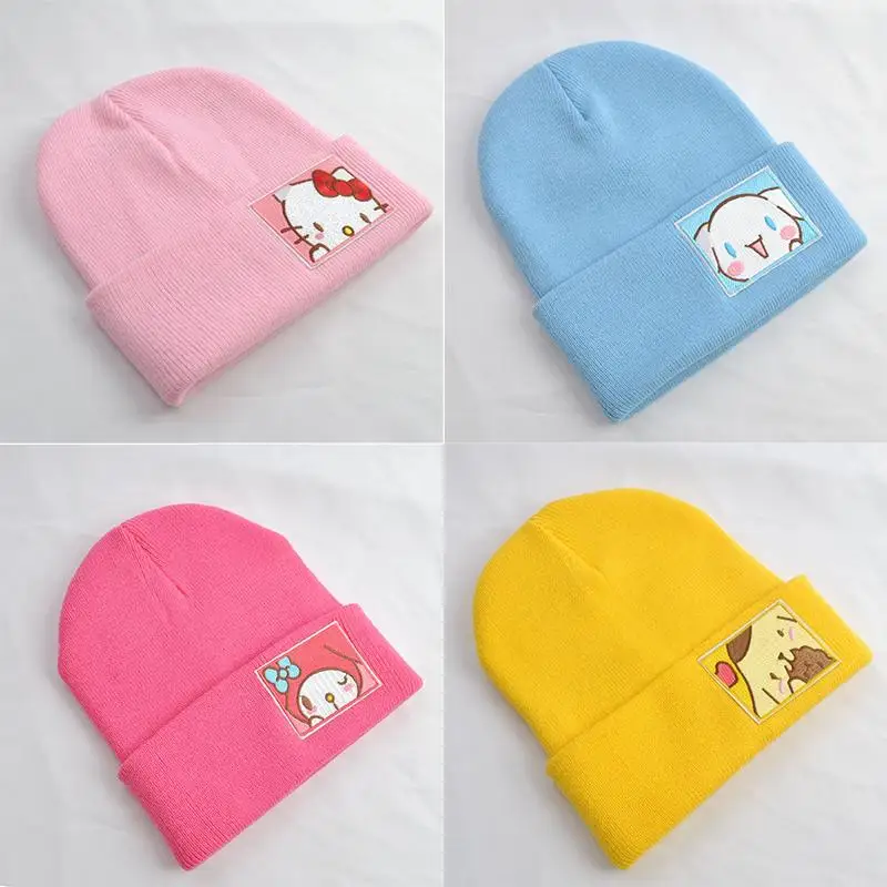 

Kawaii Sanrios Hello Kittys Knitted Hat Kuromi Cinnamoroll My Melody Cartoon Girl Heart Autumn Winter Casual Wild Keep Warm Cap