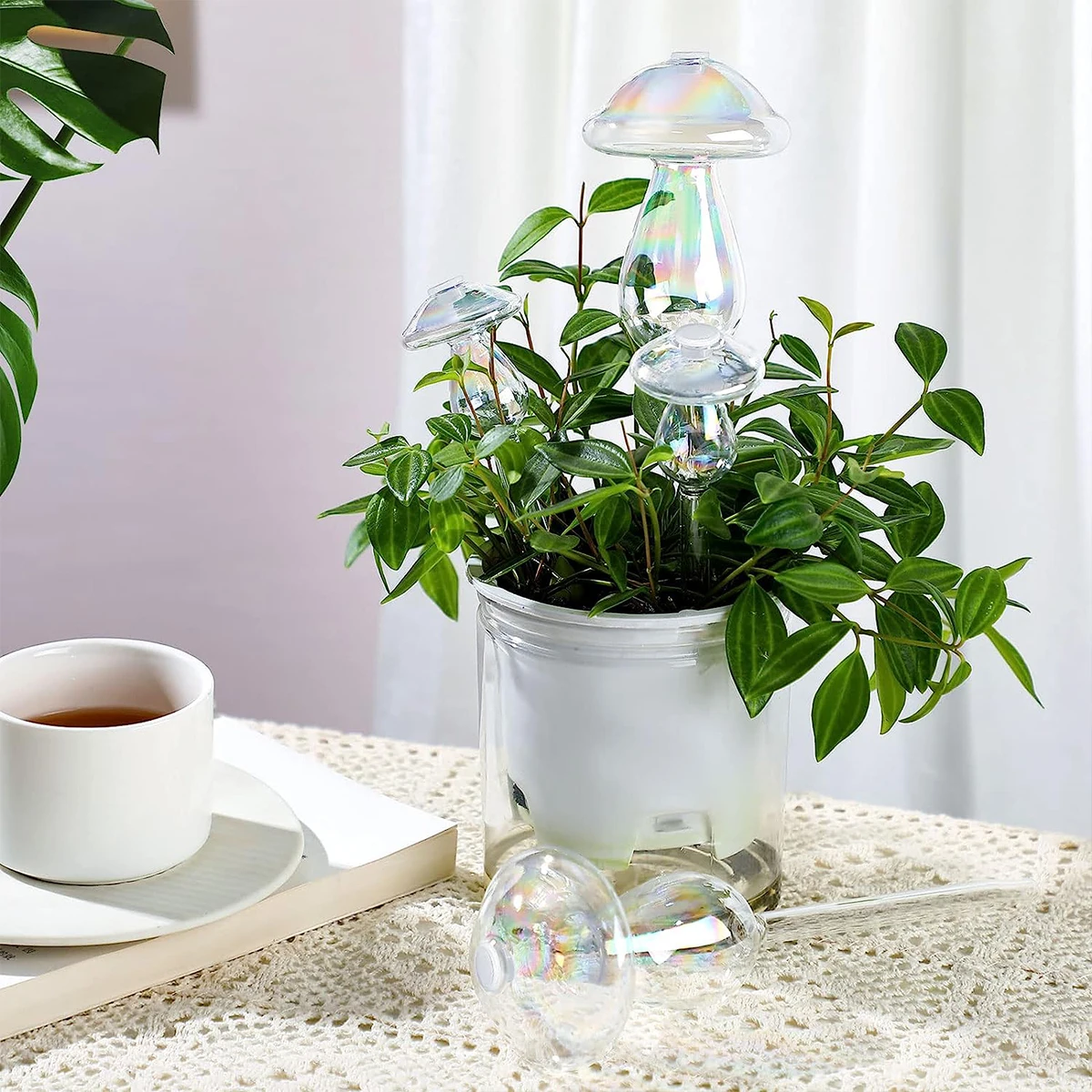 2/4Pcs Plant Water Cans Automatic Self Watering Globes Glass Mushroom Heart Shape Watering Drippers Device Home Garden Supplies watering can self watering globes