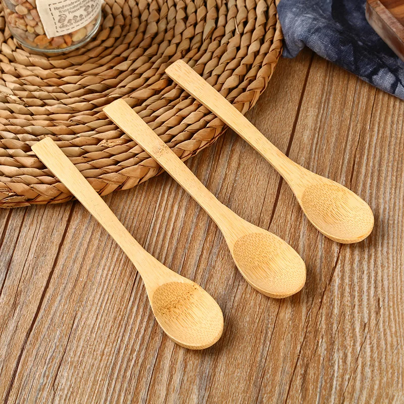 10/20/50/100pcs 대나무 나무 숟가락 재사용 가능한 단단한 대나무 티스푼 아이스크림 설탕 잼 꿀 커피 수제 주방 용품