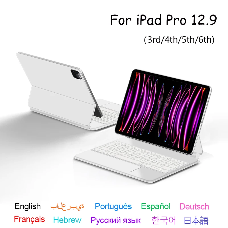 Tastiera Magica Per Ipad Pro 12.9 2022 2021 2020 2018 3Rd 4Th 5Th 6Th Generation Case Keyboard Ebraico Portoghese Tedesco Russo