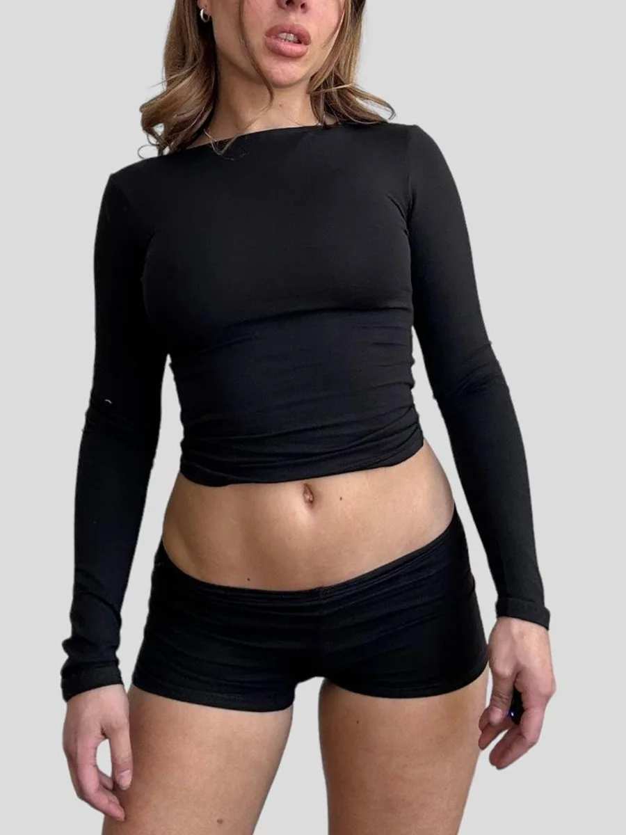 

Women 2 Piece Shorts Outfits Slim Fit Long Sleeve Crop Top Bodycon Short Pants Set Sexy Club Suits Dress