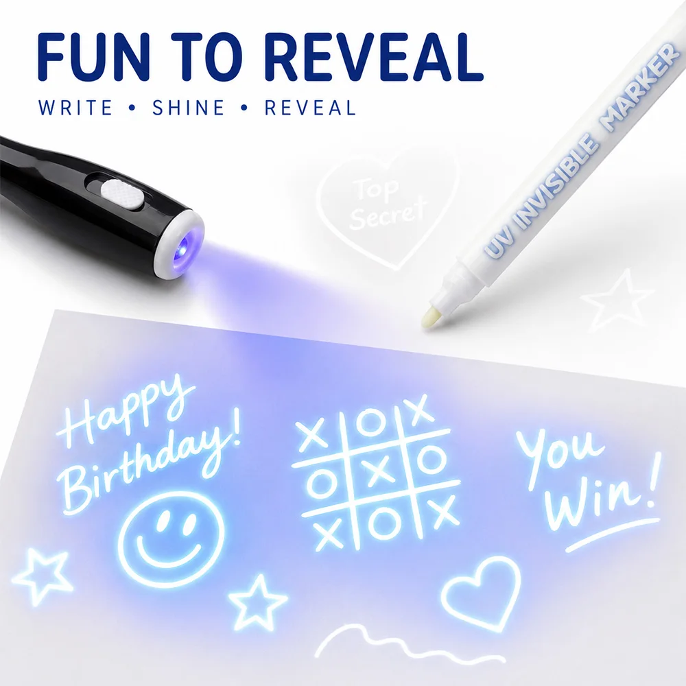 12Pcs UV 라이트 보이지 않는 마커 사라지는 잉크 쓰기 펜 숨겨진 메모 도구 예술 창조 DIY 공예 유니버설 사무용품