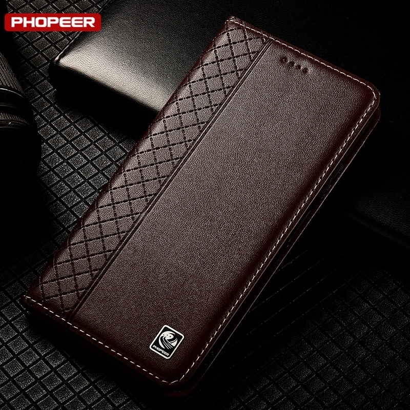 Napa Grid Genuine Leather Phone Case Cover
