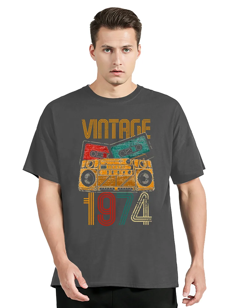 Geboren in Vintage 1974 limitierte Auflage Kassette T-Shirt Sommer mode lässige Herren bekleidung übergroße T-Shirt Tops Baumwolle T-Shirt – Detail 13
