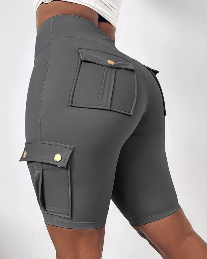 Women's Shorts 2024 Summer Fashion Ruched Quick Dry Pocket Design High Waist Casual Skinny Plain Daily Sports Yoga Shorts
