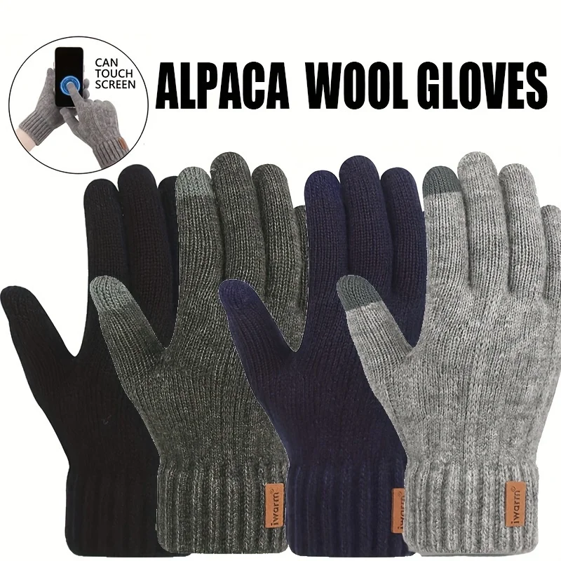 Winter Warm Cycling Gloves Alpaca Wool Gloves Full Finger Touchscreen Cashmere Gloves Thickening Knitted Driving Gloves