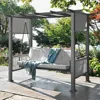 2 in 1 Design Porch Swing with Canopy,  Adjustable Curtains, Outdoor Patio Swing Chair for Garden, 3-Seat Patio Swing Bed 1