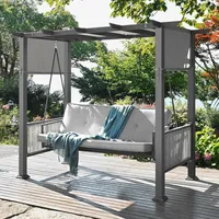 2 in 1 Design Porch Swing with Canopy,  Adjustable Curtains, Outdoor Patio Swing Chair for Garden, 3-Seat Patio Swing Bed 1