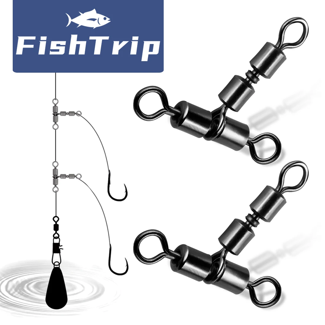 

FishTrip Cross Line Swivel 3-way Swivel Heavy-Duty Rolling T Swivel Rig Swivel Preventing Twists and Tangles