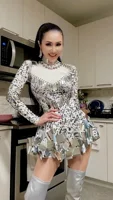 Women Sparkly Sequins Mirror Long Sleeve Mesh Sexy Mini Dress 2024 Night Party Club Dancer Performance Celebrity Stage Outfit
