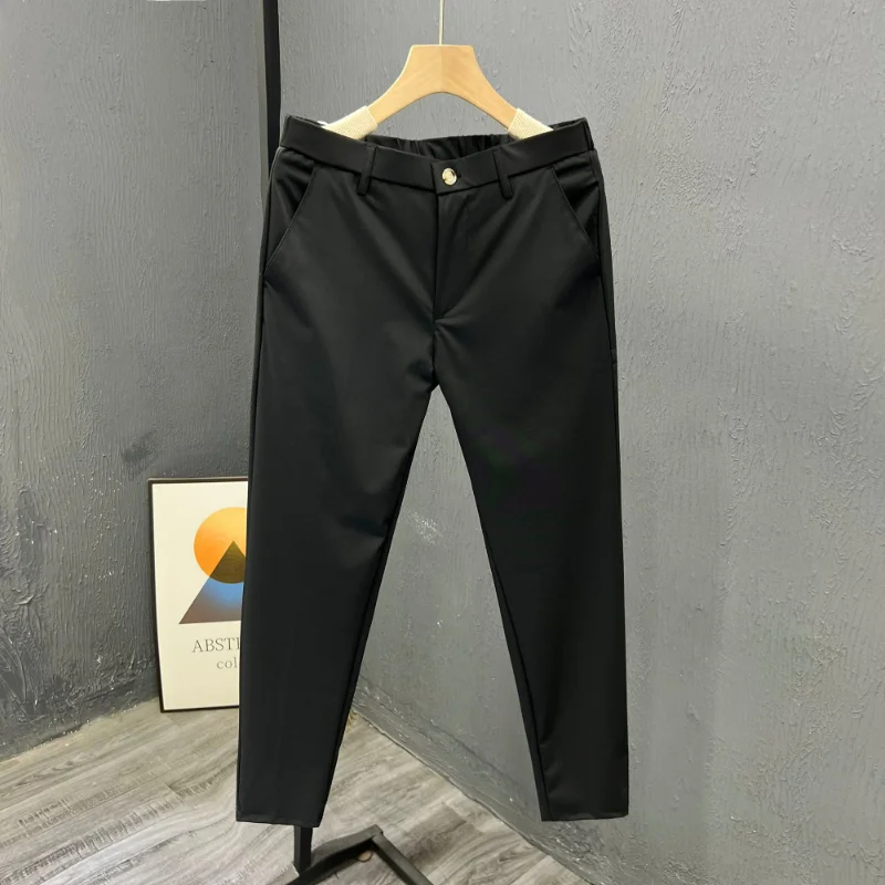 Pantaloni da Uomo Estivi Eleganti Casual Business, Vestibilità Slim, Tinta Unita, Elasticizzati, per Completo Formale - Pantalones Hombre - immagine 3