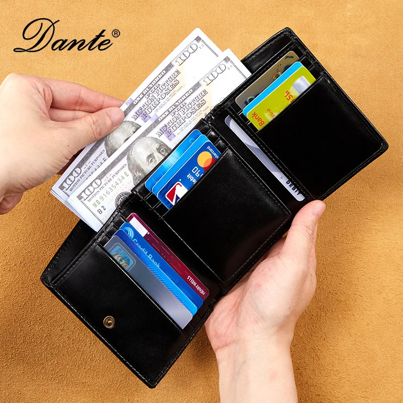 Vintage Oil Waxed Genuine Leather Men's Wallet RFID Blocking Large Capacity Multi Card Slots