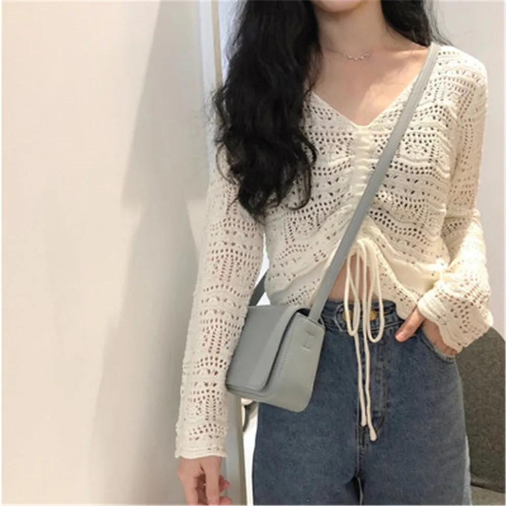 

2023 Newest Sexy Women Pullovers hollow out Tied designed sweater for girls famale pullover topwear hot selling ZY4766