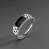 Bagues Vintage en Faux Onyx pour hommes, anneau ouvert réglable en acier inoxydable, couleur argent, bijoux Punk à la mode, cadeaux