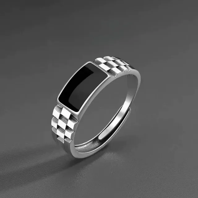 Bagues Vintage en Faux Onyx pour hommes, anneau ouvert réglable en acier inoxydable, couleur argent, bijoux Punk à la mode, cadeaux