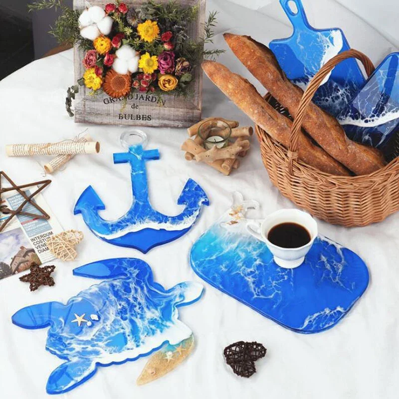 8 Types Large Round Rectangle Handle Tray Resin Molds Coaster Silicone Mold For DIY Crystal Epoxy Resin Coaster Home Decoration 2