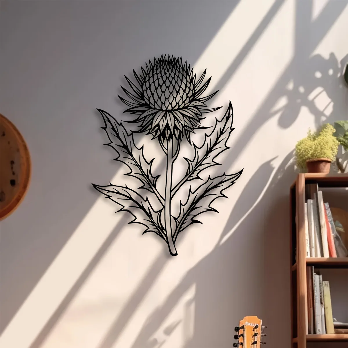 Elegant Iron Wall Art with Scottish Thistle Design - Floral Metal Wall Decor for Living Room Bedroom, Nature Inspired Botanical