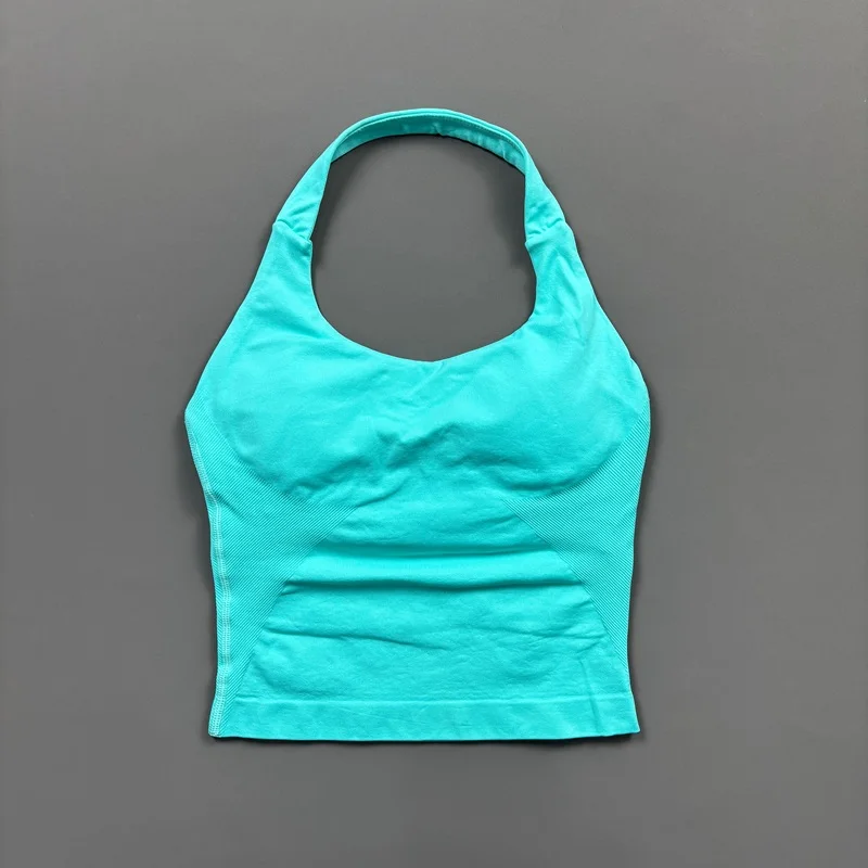 Seamless Push-Up Sports Halter Top with Removable Padding