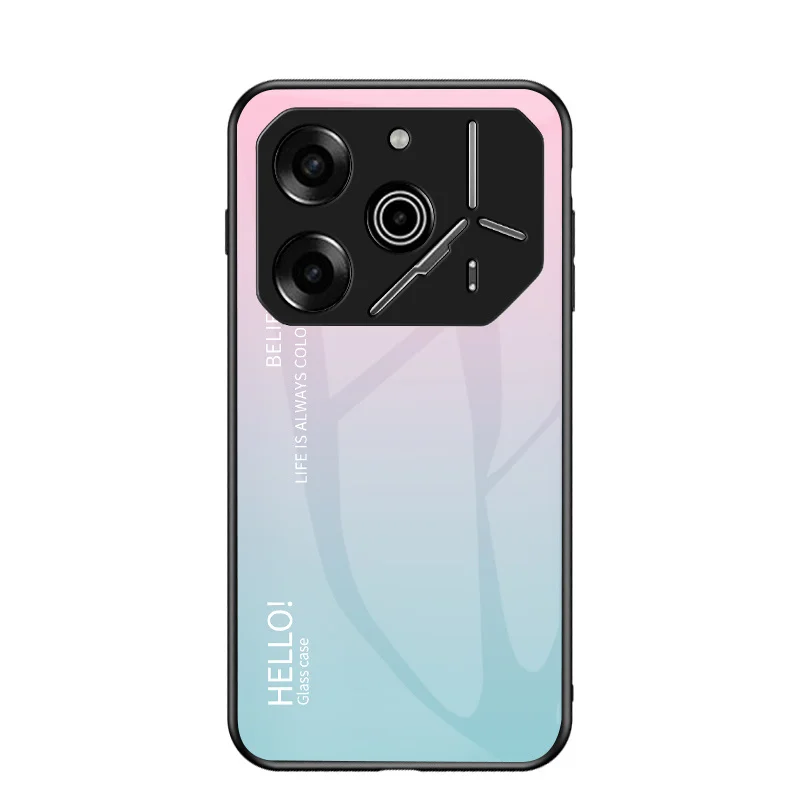 Gradient Grain Tempered Glass Hard Back Phone Case with Silicone Bumper