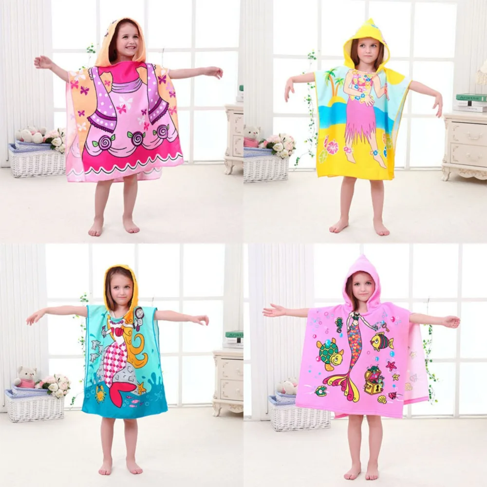 Kids Toddlers Hooded Poncho Towel Beach Swimming Changing Robe for Boys Girls Baby Bathrobe Bath Towel