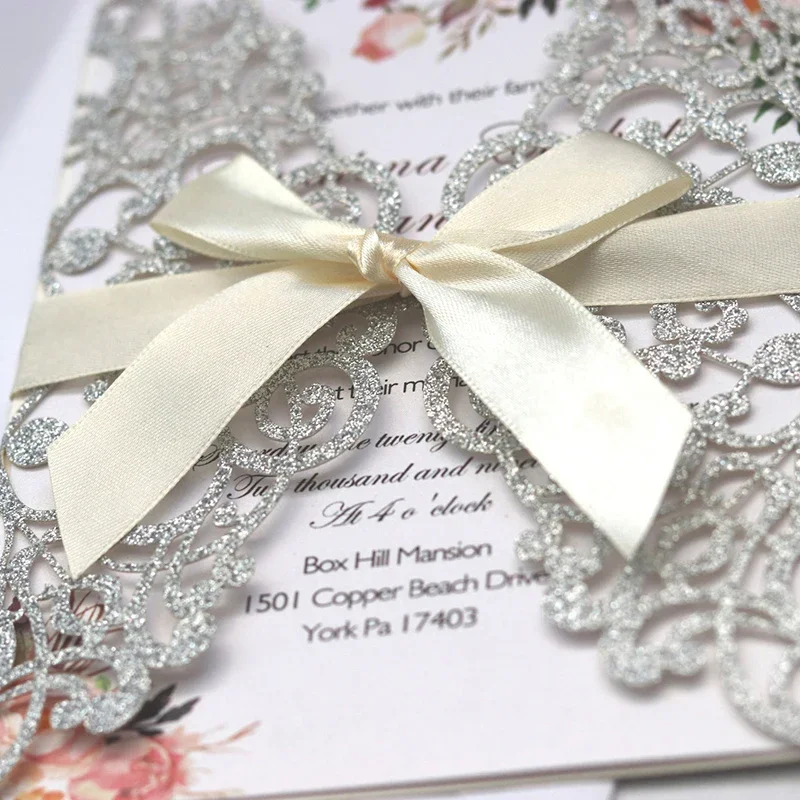 10Pcs Laser Cut Wedding Invitations Cards Tags Vintage Wedding Bridal Gift Greeting Card Birthday Decoration Party Supplies