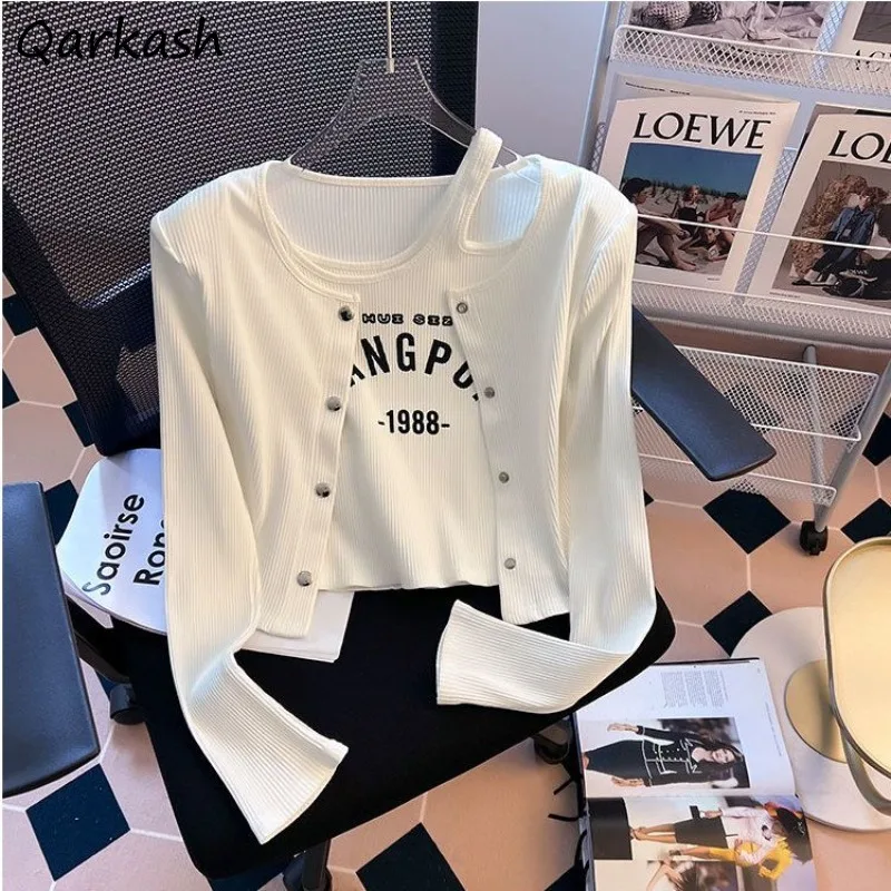 

2pcs Set Women Solid Chic Sweet Spicy Girls Design Unique Spring Autumn All-match Korean Fashion Gentle Stylish Casual Y2k Tops
