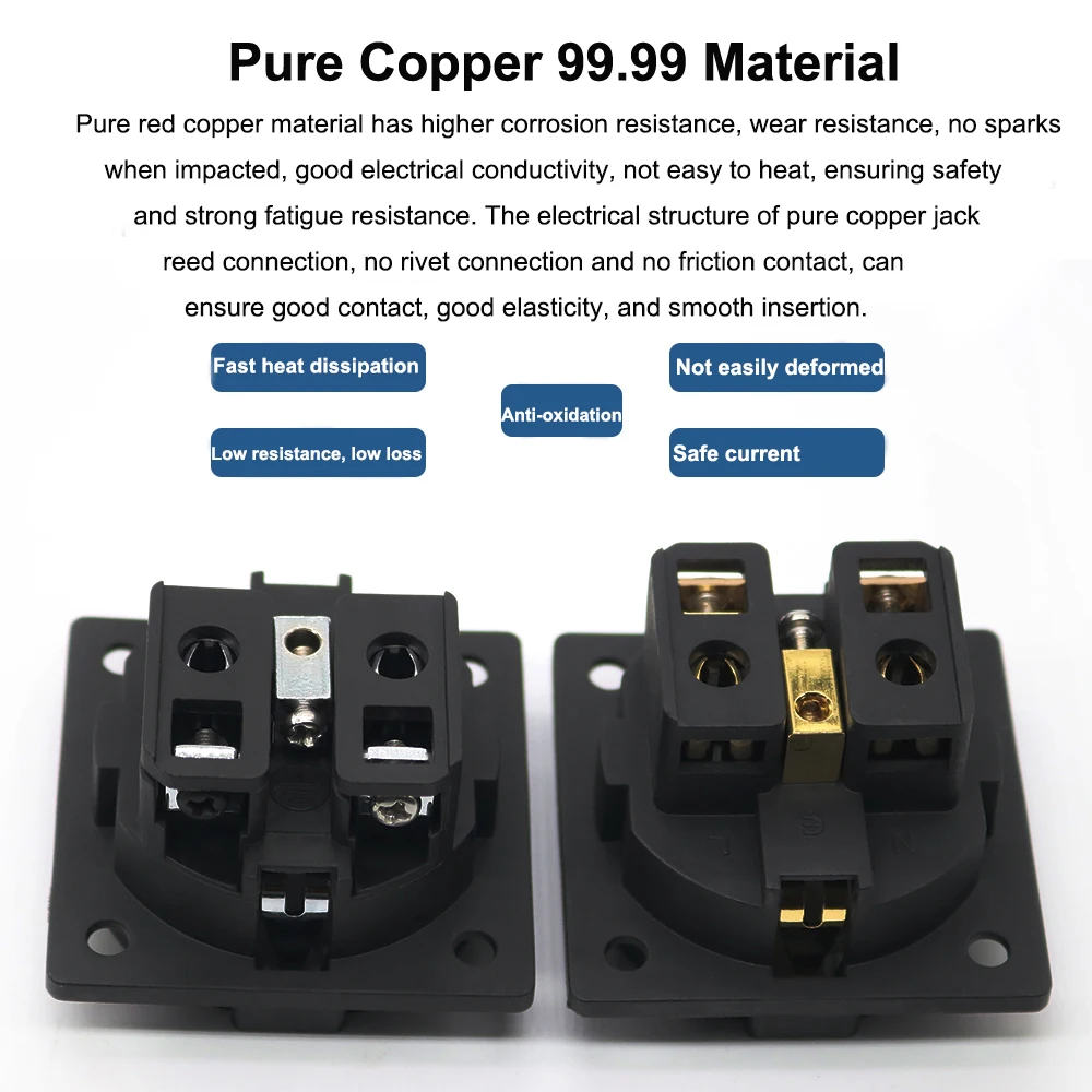 Electric Outlet XSSH FI-E30 Copper Plated Rhodium Gold Neutral AC 250V 16A Euro 2Pin IEC Inlet Uitimate H Schuko Chassis Socket