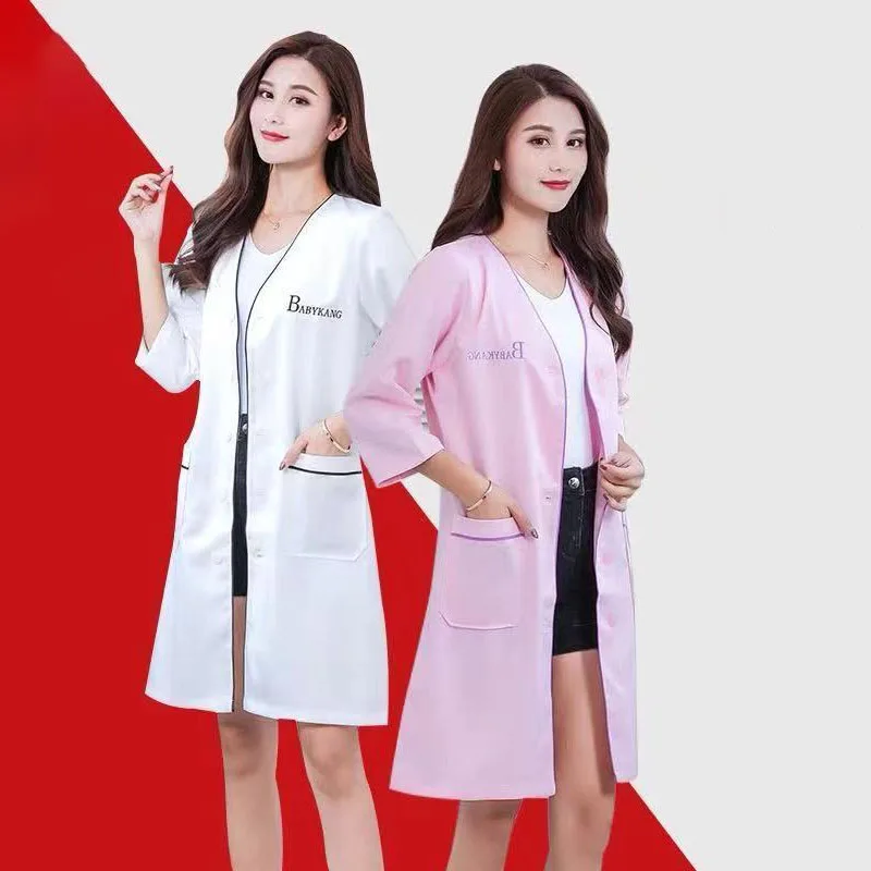 beauty uniform beautician Skin manager work clothes spa uniform white large size short-sleeve lab coat Salon Scrubs