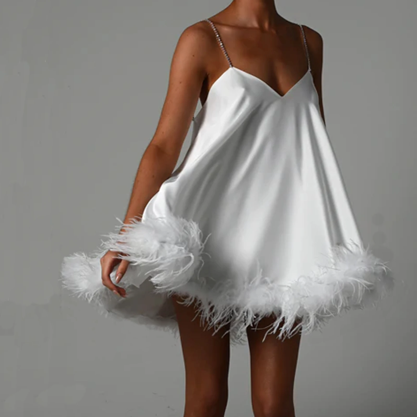 

Женское платье на бретельках с низким вырезом, без рукавов, с открытой спиной, с плюшевой отделкой, Y2K, цветочные Клубные мини-платья для вечерние