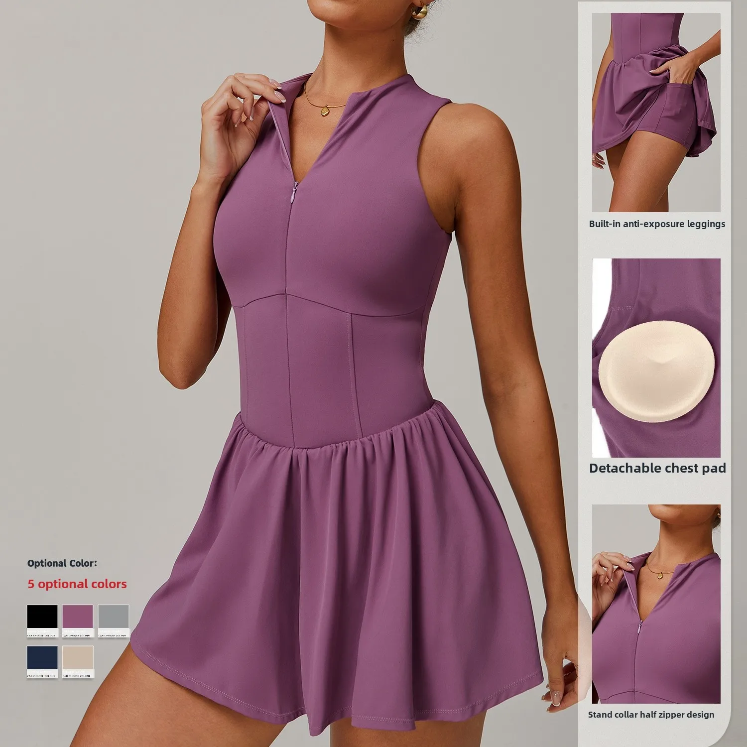 Women's Cloud Sense Two-piece Stand Collar Anti-exposure A-Line Swing Dress Polyester Spandex Quick Dry Outdoor Running