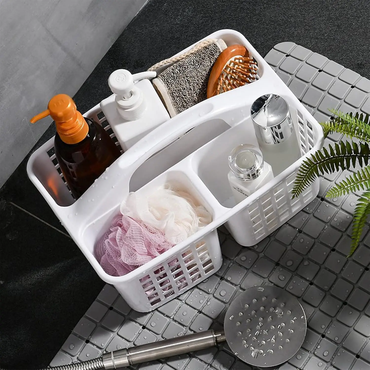 Portable Divided Plastic Shower Caddy with Handle for Versatile Storage in Dorms, Kitchens, and Bathrooms