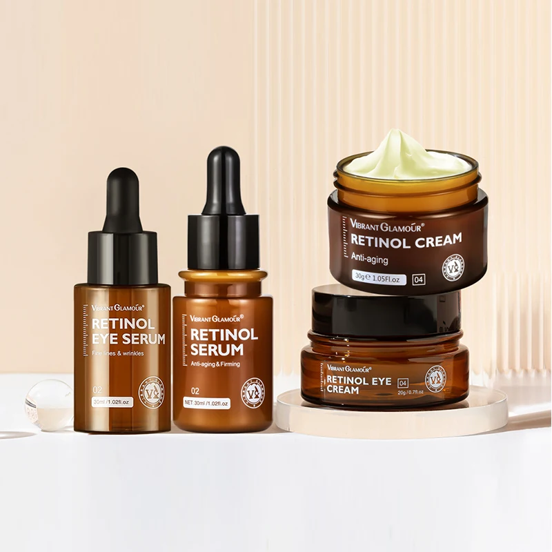 VIBRANT GLAMOUR Retinol Face Eye Cream Serum  Firming Lifting Anti-Aging Reduce Wrinkle Fine Lines Facial Skin Care Suit vibrant glamour retinol set face cream face serum eye cream retinol anti aging whitening lightens spots reduces fine lines 3pcs