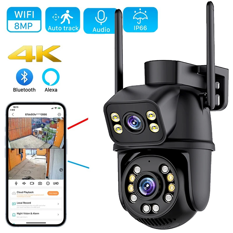 Caméra de surveillance WiFi 4K 8MP, détection humaine, double objectif, zoom numérique 5X, caméras IP PTZ de sécurité extérieures, vision nocturne 1 Caméra de surveillance WiFi 4K 8MP, détection humaine, double objectif, zoom numérique 5X, caméras IP PTZ de sécurité extérieures, vision nocturne 1