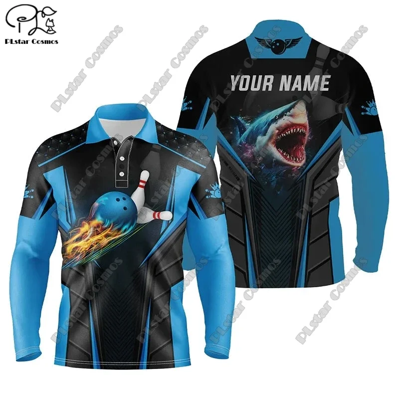 

New 3D Printed Bowling Sports Multi-Color POLO Long Sleeve T-Shirt Unisex Team Gift Customizable with Name and Team Name C-6