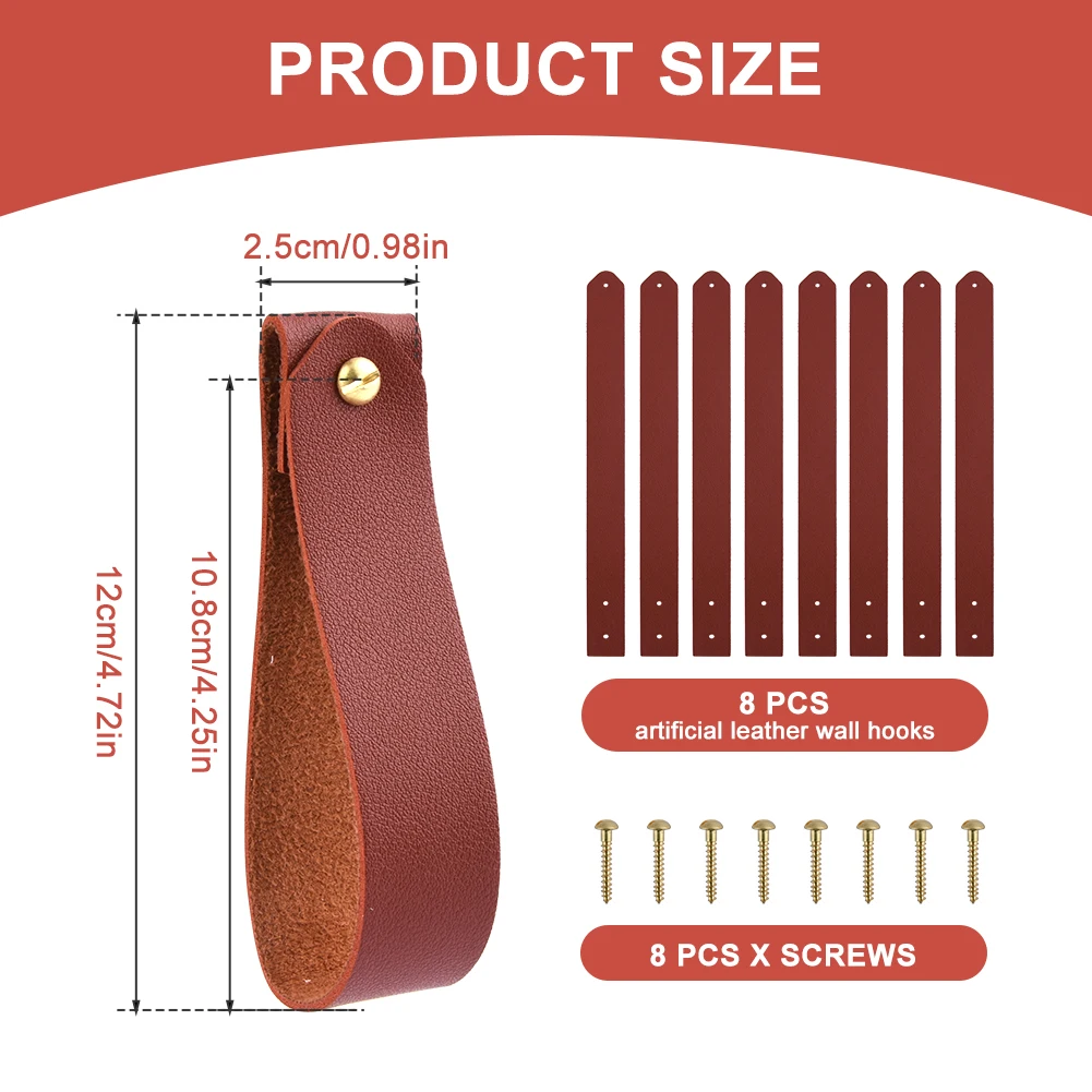 8pcs Wall Hook Storage Strap Hanger Artificial Leather Curtain Rod Holder Shelf Home Decoration 2
