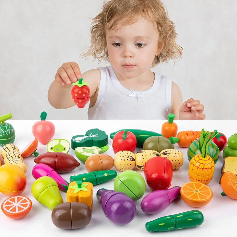 Magnetic Wooden Cutting Fruits Vegetables Toys For Kids