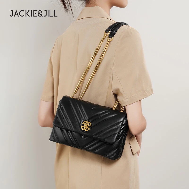 

Jackie&Jill High Quality Rhombus Chain Small Square Bag Ladies Cowhide Underarm Bag Genuine Leather Shoulder Messenger Bag