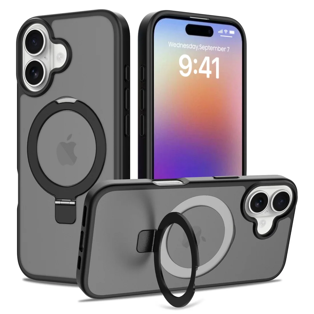 Capa para iPhone 17 com Suporte, Compatível com MagSafe, Capa Fina Translúcida Fosca à Prova de Choque para iPhone 17