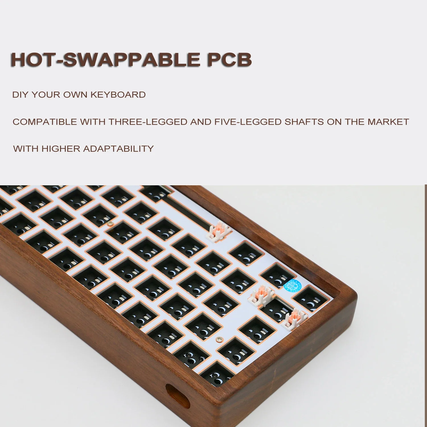 다크 브라운 60% RGB DIY 키보드 키트, 핫 스왑 가능 호두 쉘, 왼쪽 시프트, 64Gh 맞춤형 기계식 키보드, 3 모드, 64 키