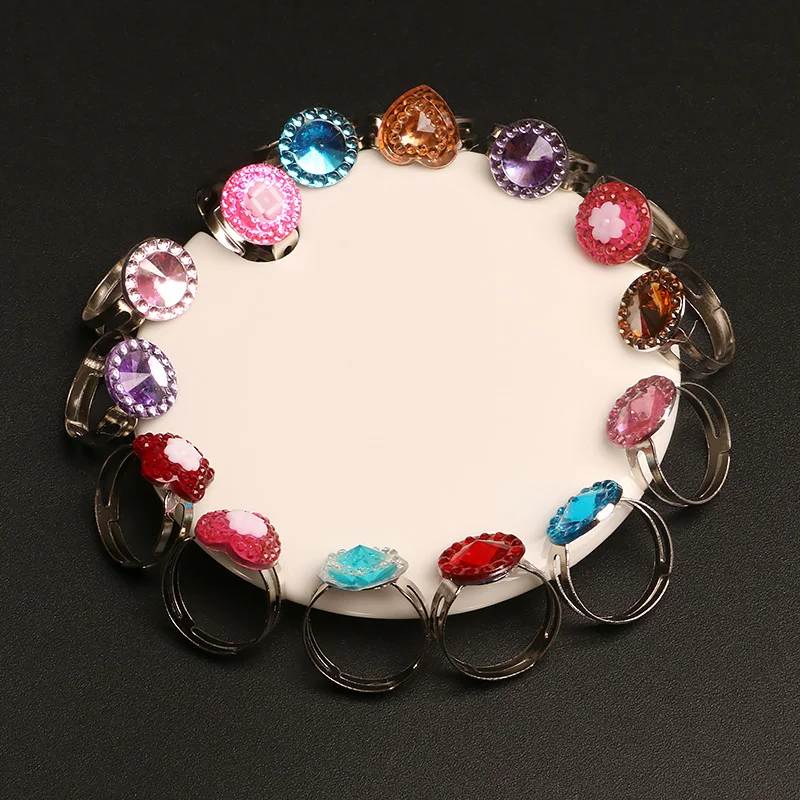10pcs Kids Girls Child Princess Random Heart Flower Rings Sweet Party Jewelry Accessories Christmas Gifts Play Finger Ring finger ring,jewelry accessories
