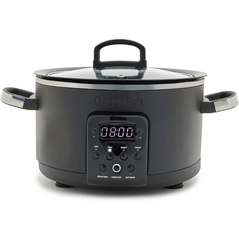 6-in-1 4QT Electric Ceramic Slow Cooker with Glass Lid, Multifunction Presets, Hard Anodized