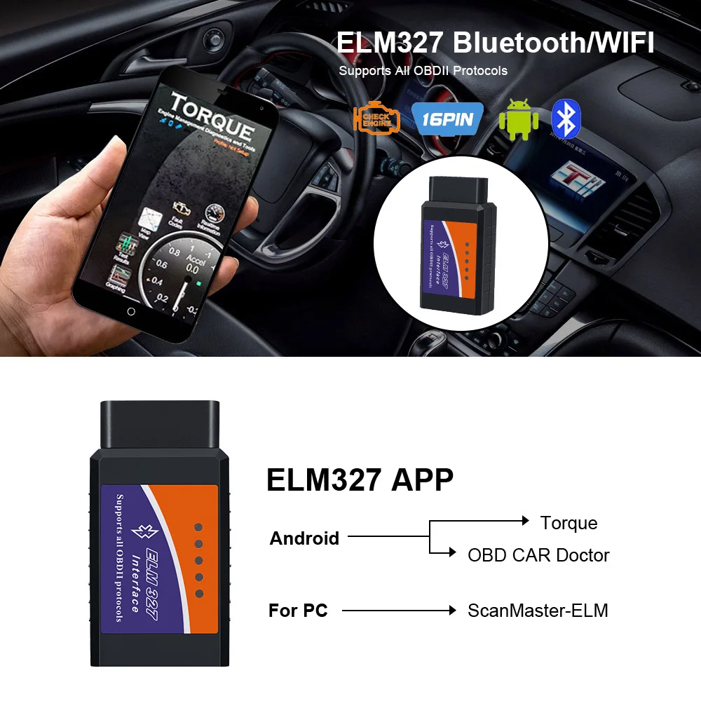 ELM327 OBD2 Bluetooth OBD-II Car Diagnostic Scan Reader Tool Mini Android  Torque