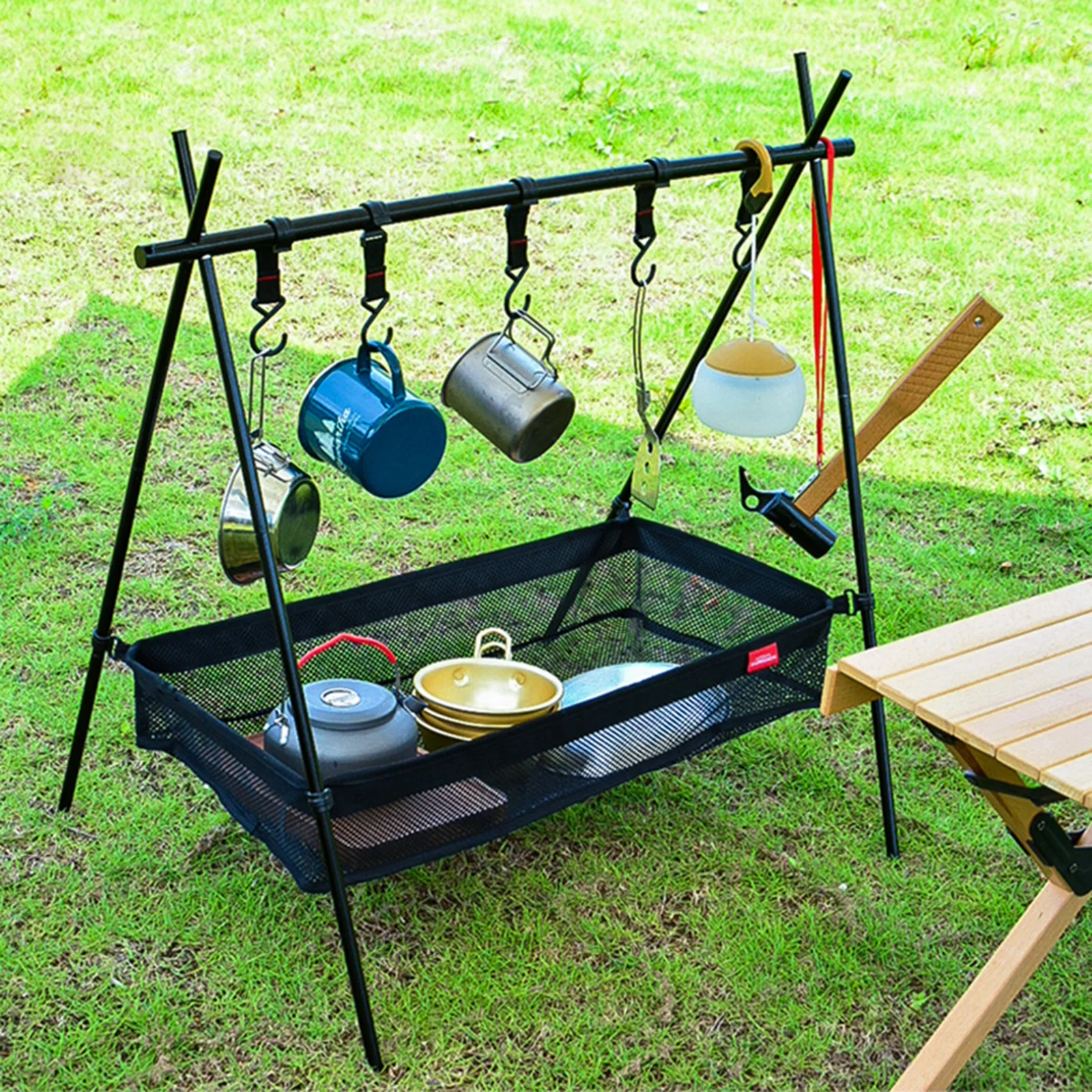 Outdoor Folding Net Bag Picnic Under Table Storage Hanging Pocket