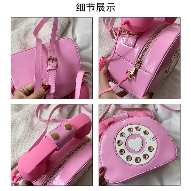 Telephone Shaped Purses PU Handbags for Women Retro Phone Top-Handle Shoulder Crossbody Bag Female Totes 5